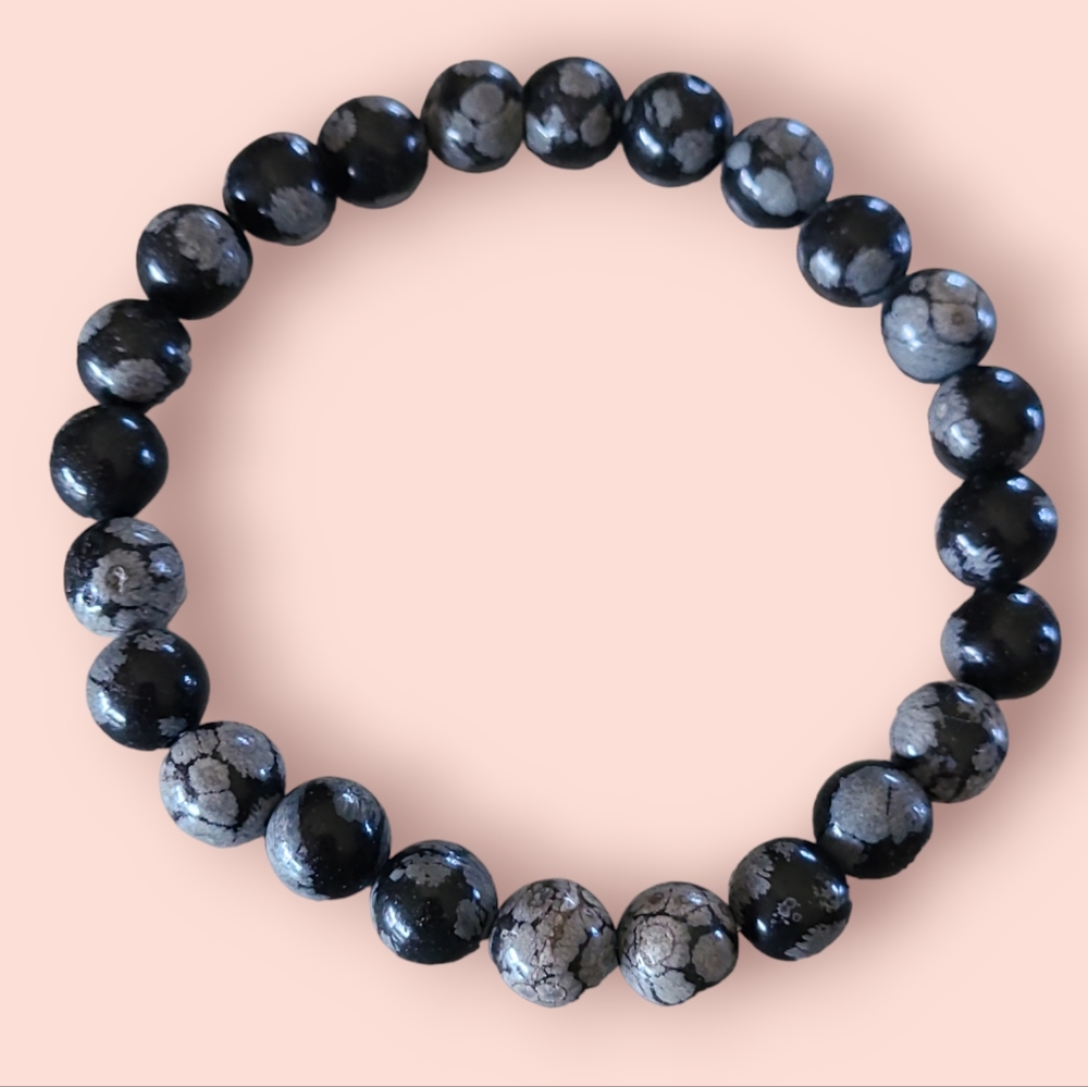 Snowflake Obsidian Gemstone Bracelet Black/Grey